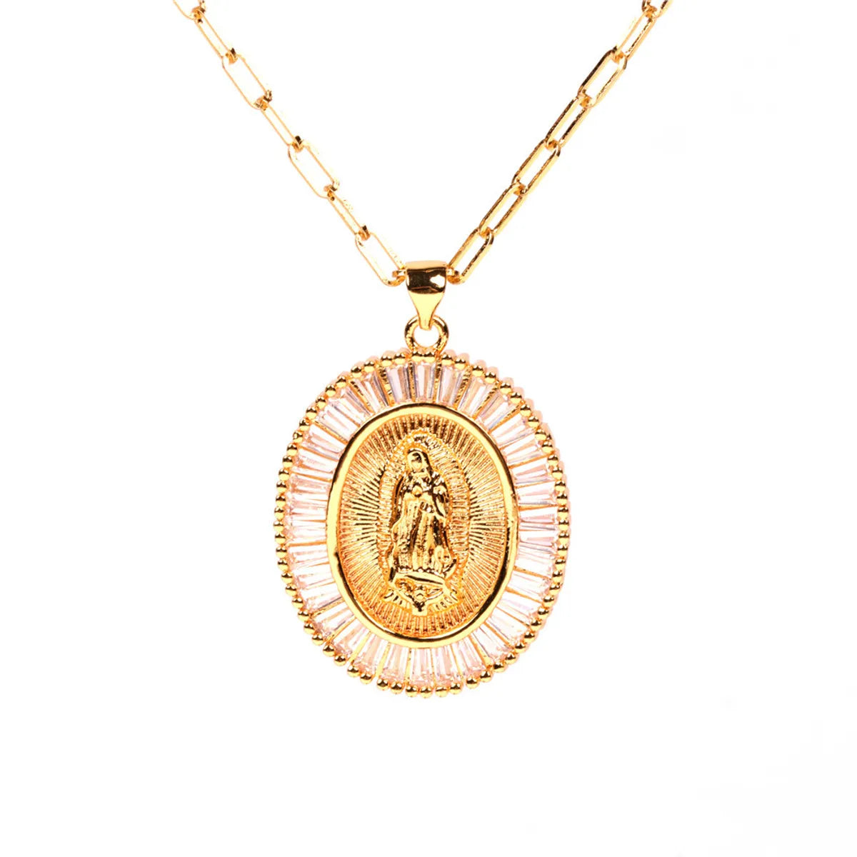 Women’s anniversary necklaces-Hot-selling Micro-inlaid Zircon Thick Cable Chain Punk Hip-hop Virgin Mary Necklace