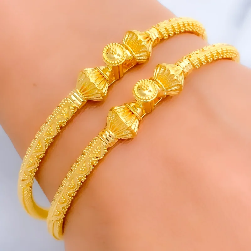 Women’s crystal bangle bracelets-Traditional Fine Beaded 22k Gold Pipe Bangles