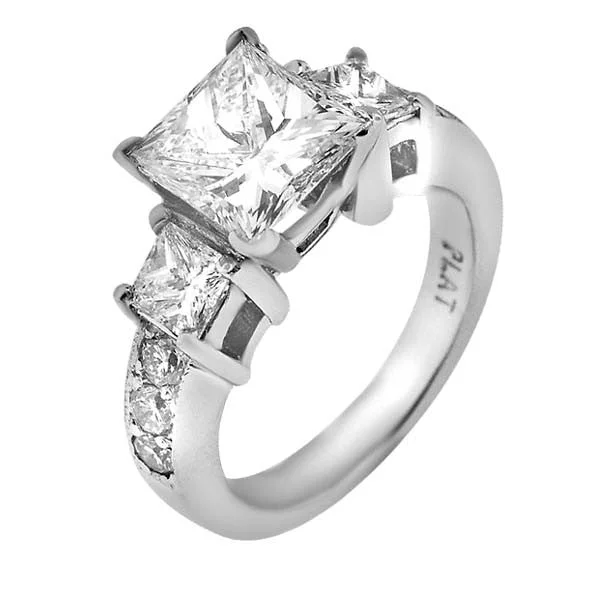 Women’s bridal engagement rings-"ENGR02216" Three Stone Princess Cut Diamond Ring ENGR02216