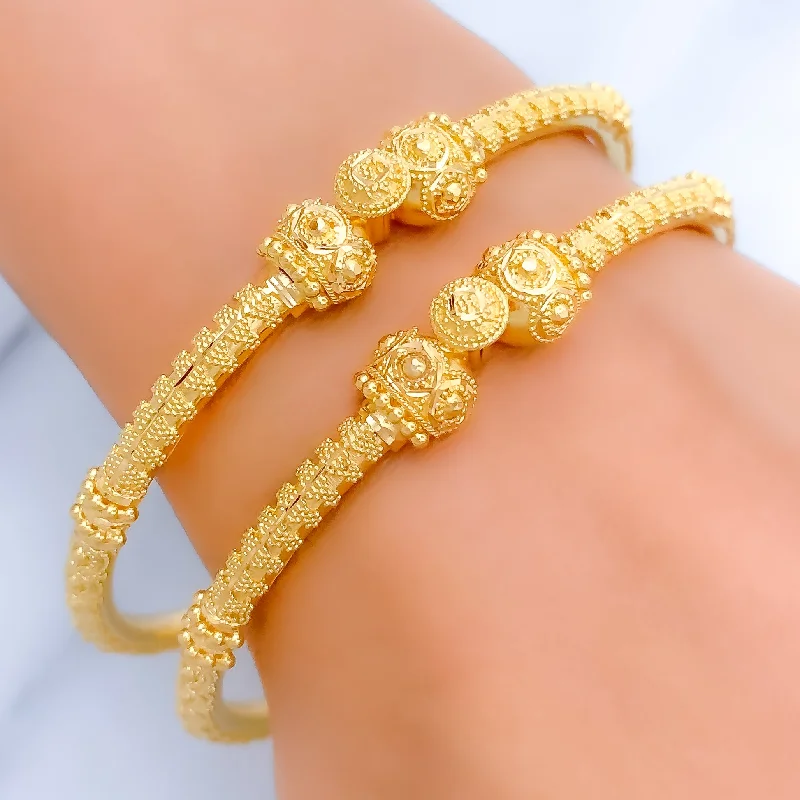 Women’s chic bangles-Sparkling Dotted 22k Gold Pipe Sophisticated Bangles