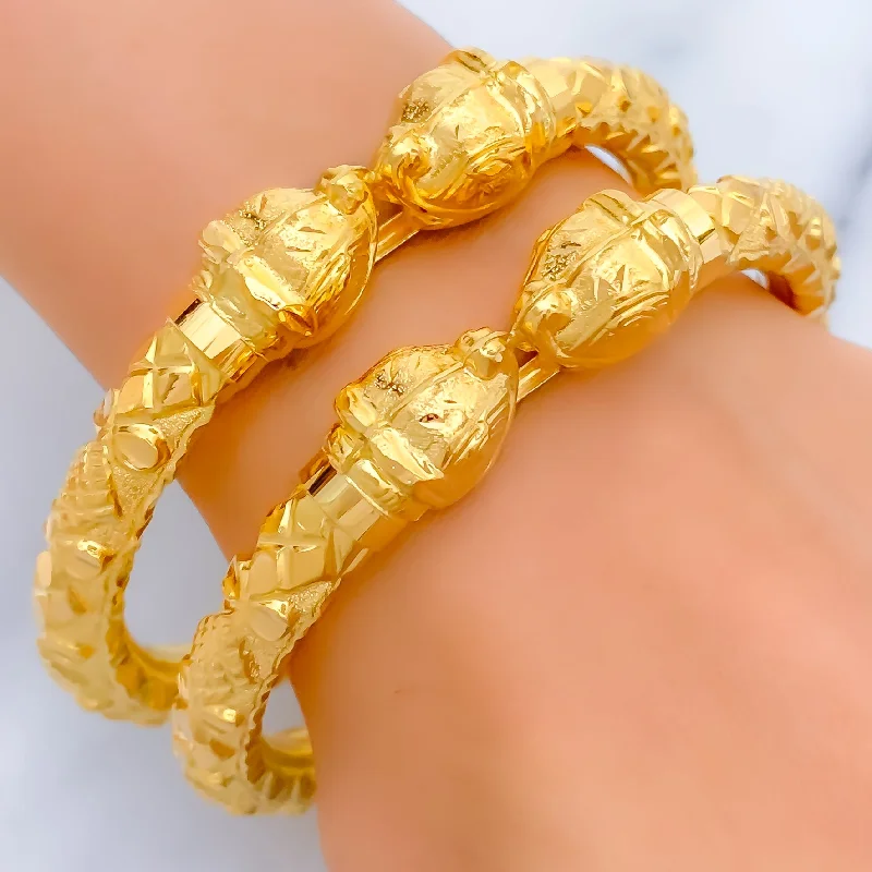 Women’s stacking bangles-Posh Reflective Elephant Faced 22k Gold Pipe Bangles