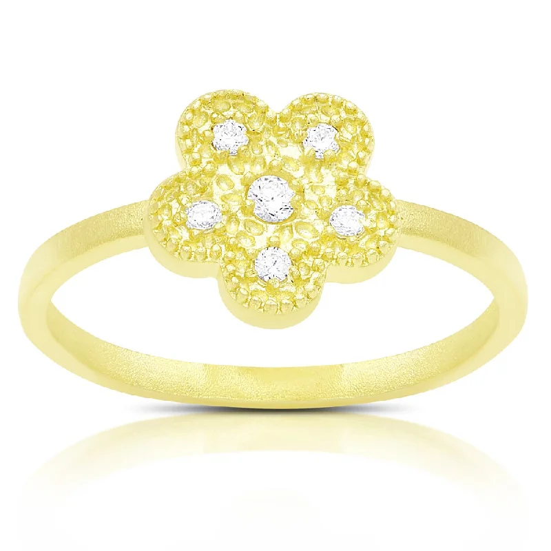 Women’s chunky gemstone rings-Samantha Stone Gold Over Sterling Silver Cubic Zirconia Flower Design Ring