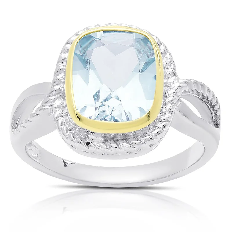 Women’s geometric rings-Dolce Giavonna Sterling Silver Cushion-cut Blue Topaz Ring