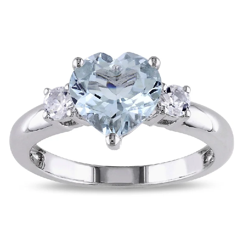 Women’s men’s style rings-Miadora Sterling Silver Aquamarie and Created White Sapphire Heart Ring