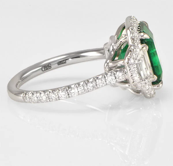 Women’s princess cut engagement rings-"LADRG01436" Green Emerald And Diamond Engagement Ring in Platinum (1.47 ct. tw.)