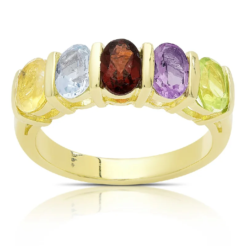 Women’s knot rings-Dolce Giavonna Gold Over Sterling Silver Multi Gemstone Five Stone Ring