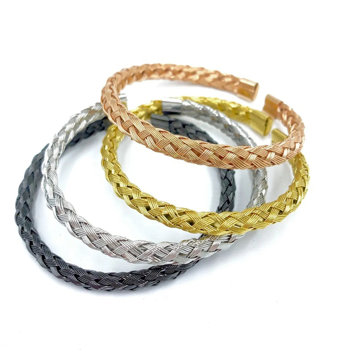 Women’s gemstone bangles-Fashion Waves Stainless Steel Braid Bangle