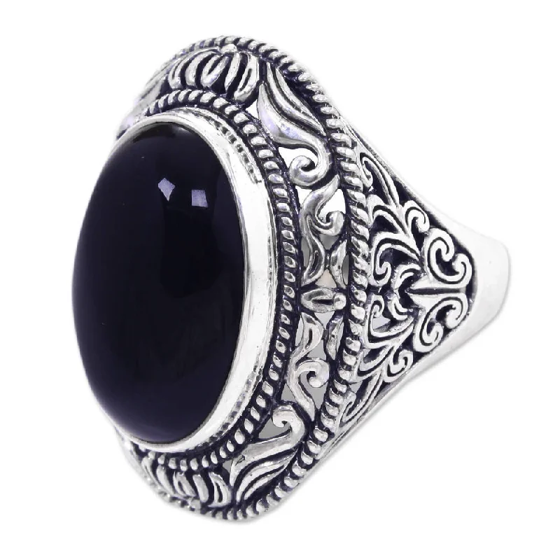 Women’s custom-made rings-Handmade Sterling Silver 'Amed Eclipse' Onyx Ring (Indonesia) - Aqua