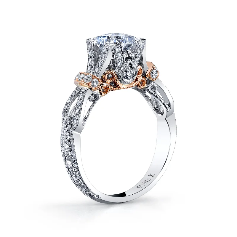 Women’s round diamond engagement rings-18K Two Tone Diamond Engagement Ring