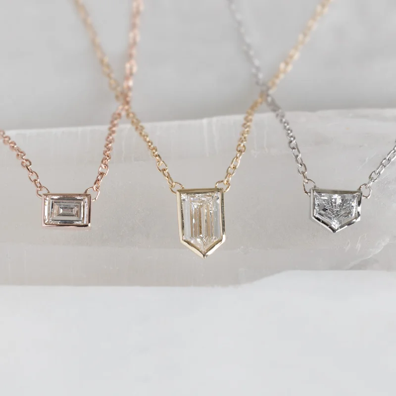 Women’s bar necklaces-One of a Kind Geometric White Diamond Necklace | 10K Gold