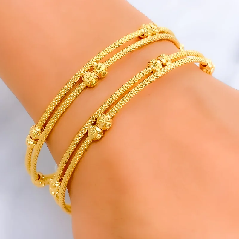 Women’s rhinestone bracelets-Beadwork Attractive 22k Gold Bangle Pair