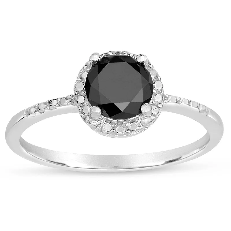 Women’s simple rings-Finesque Sterling Silver 1/4 to 1ct TDW Black Diamond Halo Ring