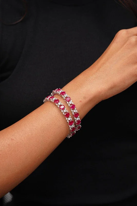 Women’s charm bangles-Aahana Diamond Bangles With Coloured Crystals