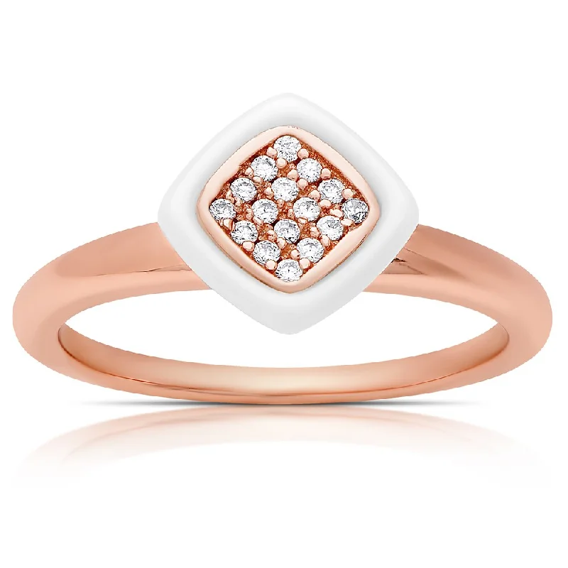 Women’s chunky rings-Samantha Stone Rose Gold Over Sterling Silver Cubic Zirconia Ceramic Cushion-cut Ring