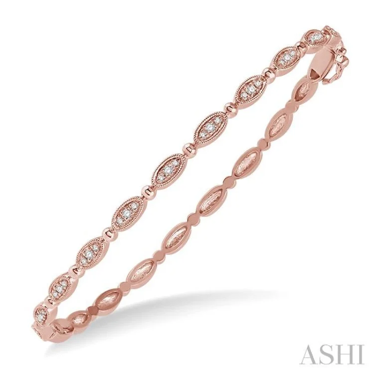 Women’s trendy bangles-1/4 Ctw Oval Mount Round Cut Diamond Stackable Bangle in 14K Rose Gold