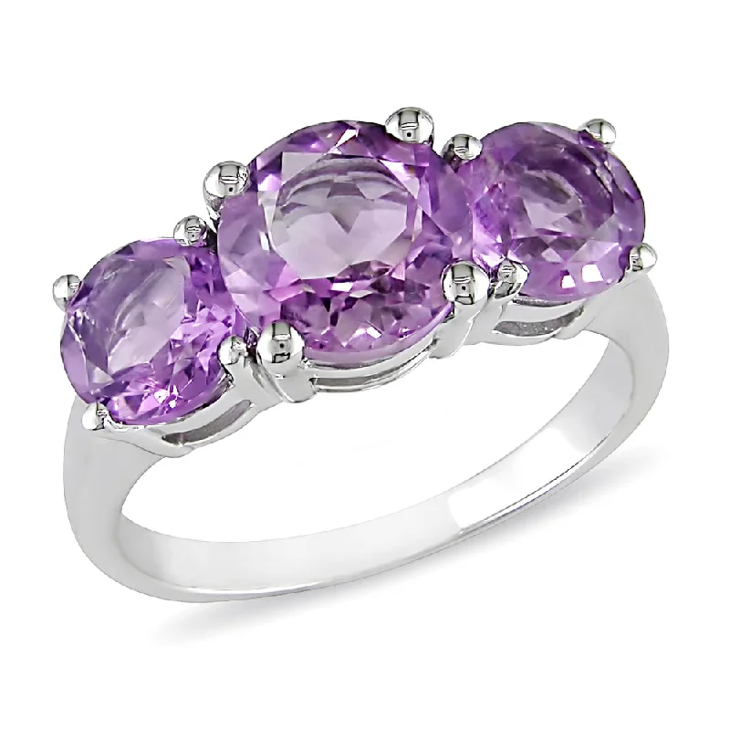 Women’s wedding band rings-Miadora Sterling Silver 3 1/4ct TGW Amethyst 3-stone Ring