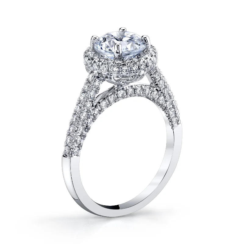 Women’s halo engagement rings-18K White Gold Halo Diamond Engagement Ring