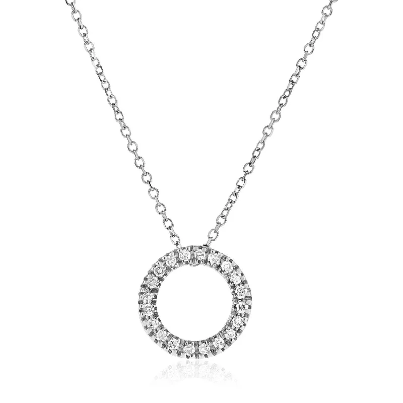 Women’s moonstone rings-14k White Gold Necklace with Gold and Diamond Open Ring Pendant (1/10 cttw)