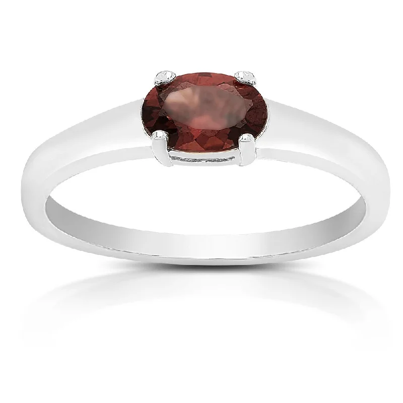 Women’s infinity diamond rings-Dolce Giavonna Sterling Silver Garnet Oval Solitaire Ring