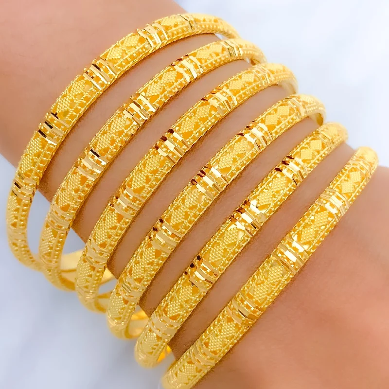 Women’s personalized bracelets-Reflective Striped High Finish 22k Gold Bangles