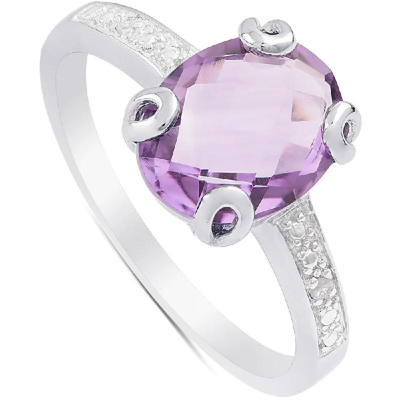 Women’s floral rings-Dolce Giavonna Sterling Silver Amethyst and Diamond Accent Solitaire Ring