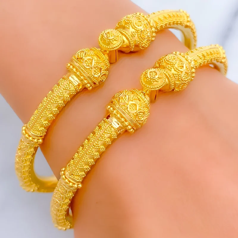 Women’s thick bangles-Decorative Evergreen 22k Gold Pipe Bangles