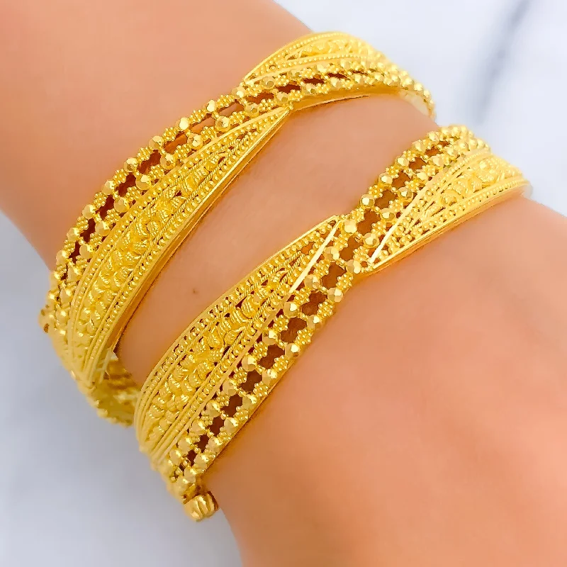 Women’s chic bangles-Impressive Wavy Graceful 22k Gold Bangles