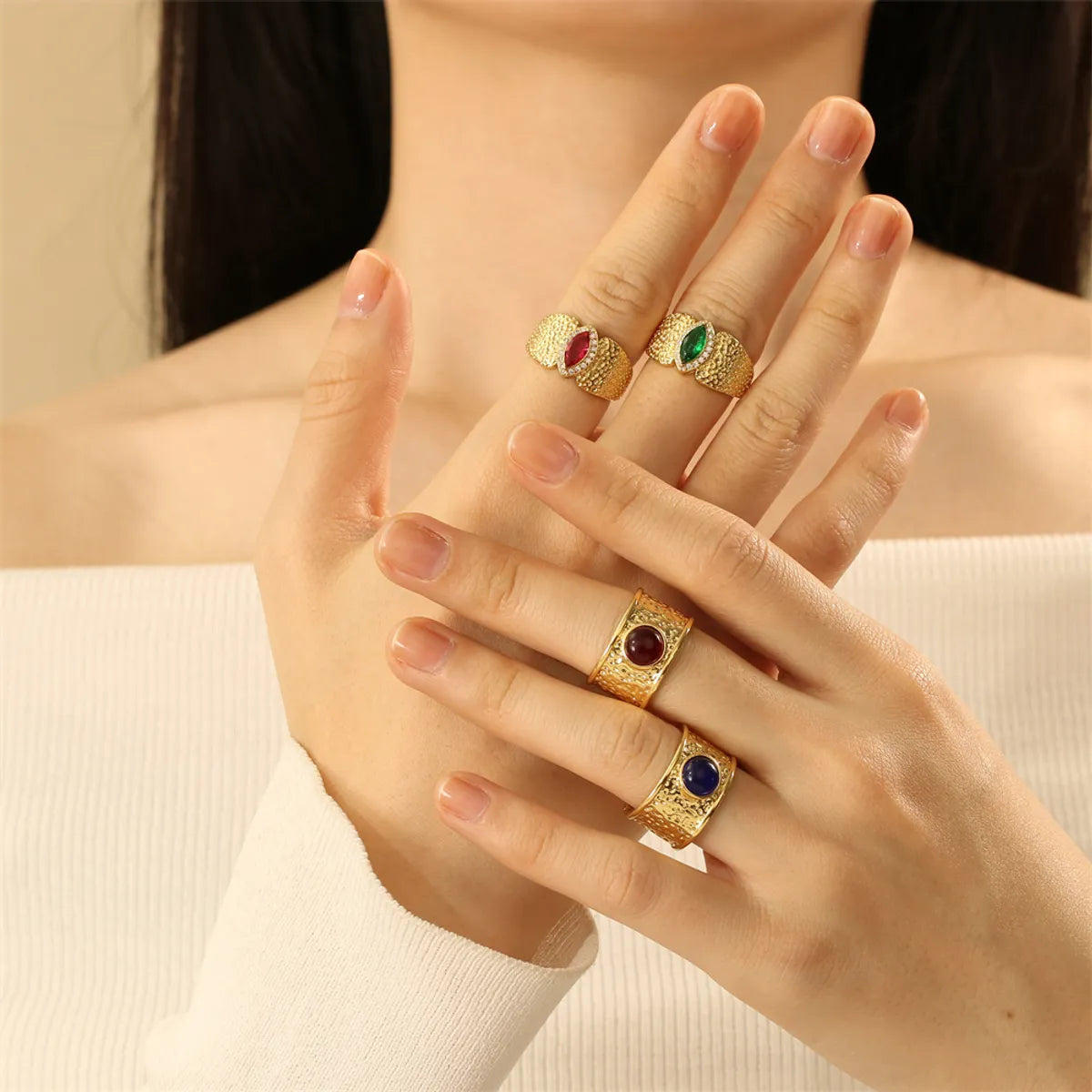 Women’s elegant rings-Wholesale Vintage Style Commute Round Eye Copper Plating Inlay 18K Gold Plated Zircon Open Rings