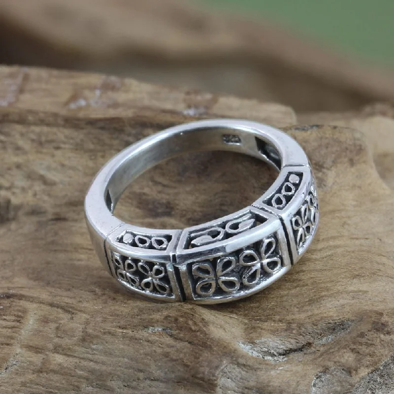 Women’s diamond halo rings-Handmade Sterling Silver 'Night Blooming Jasmine' Ring (Indonesia)