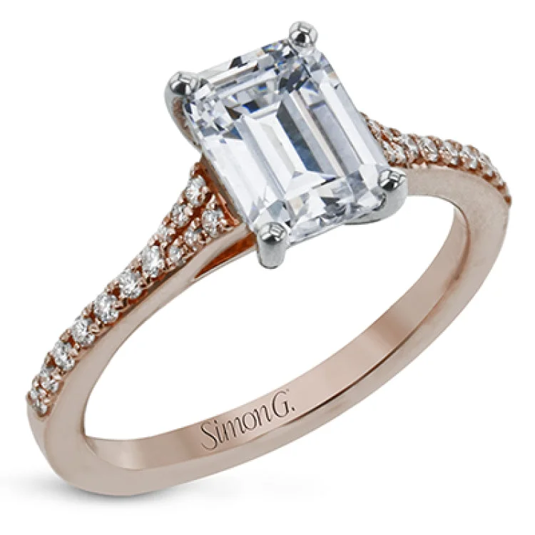 Women’s vintage engagement rings-Simple yet stunning, this graceful engagement ring is made for an emerald cut center stone and is set with .16 ctw of white diamonds.