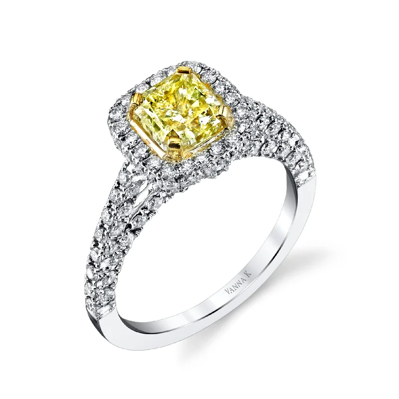 Women’s unique engagement rings-18K WHITE GOLD YELLOW DIAMOND ENGAGEMENT RING