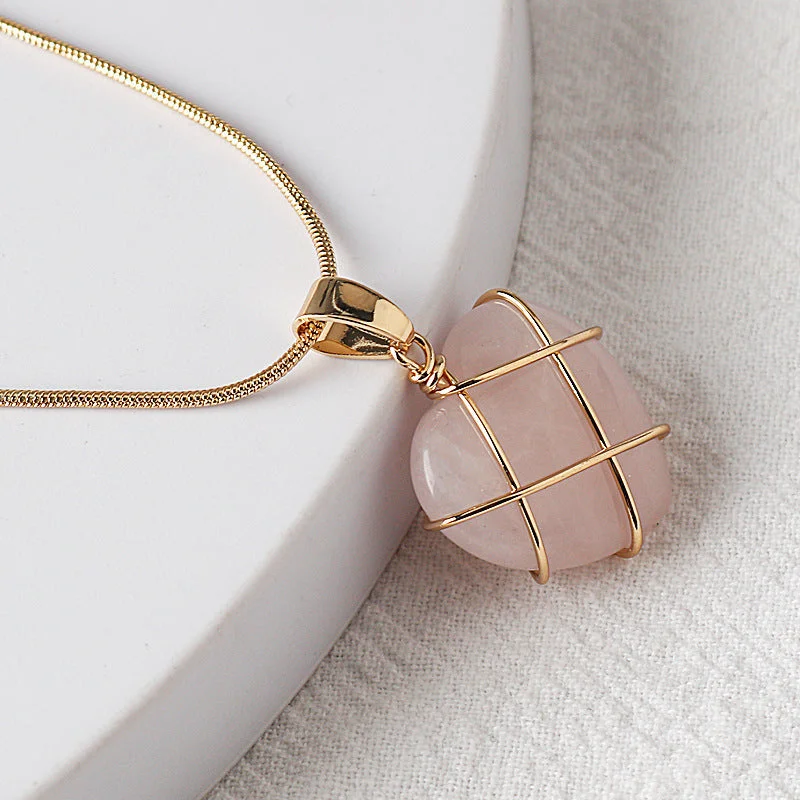 Pink Crystal Necklace Copper-Plated Gold