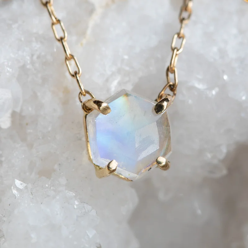 Women’s heart pendant necklaces-The Hexagon Moonstone Necklace | 14K Yellow Gold