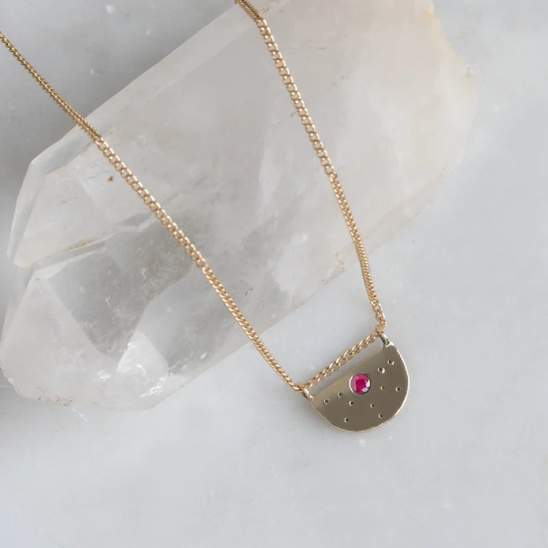 Women’s custom-made necklaces-The Ruby Half Moon Stardust Necklace | 14K Yellow Gold