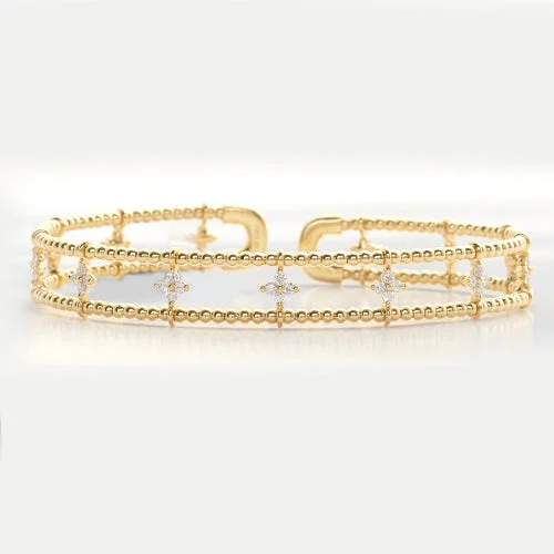 Women’s gemstone bracelets-14KY 0.70CTW DIAMOND BANGLE - 2 BEADED ROWS