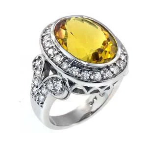 Women’s square engagement rings-"LADRG01257" Diamond Ring With Large Yellow Citrine