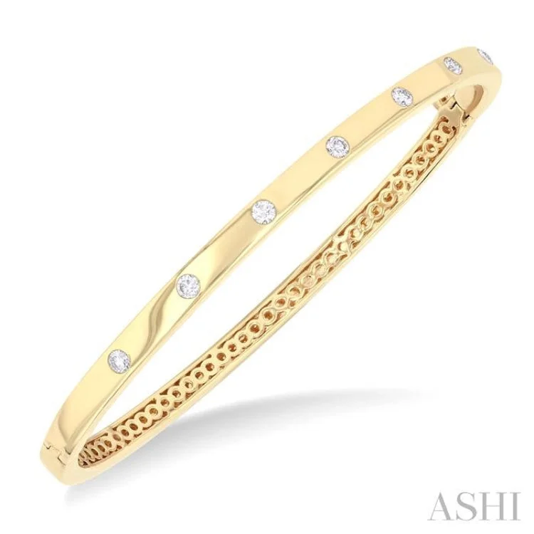 Women’s large bangles-3/8 Ctw Flush Bezel Set Diamond Fashion Bangle in 14K Yellow Gold