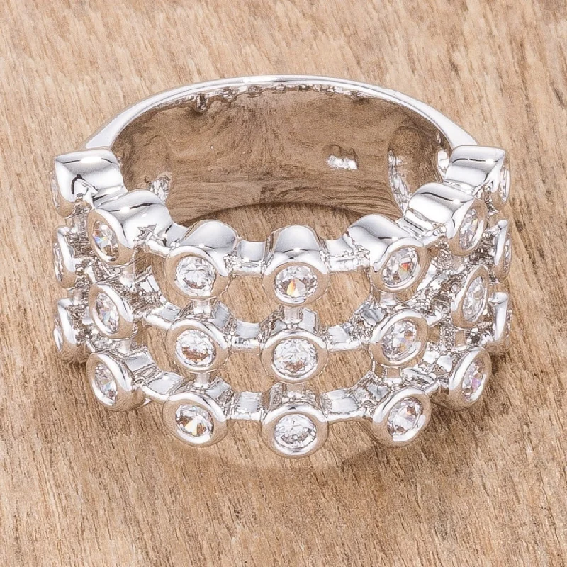 Women’s floral rings-3 Tiered Contemporary Ring With Rhodium Plated