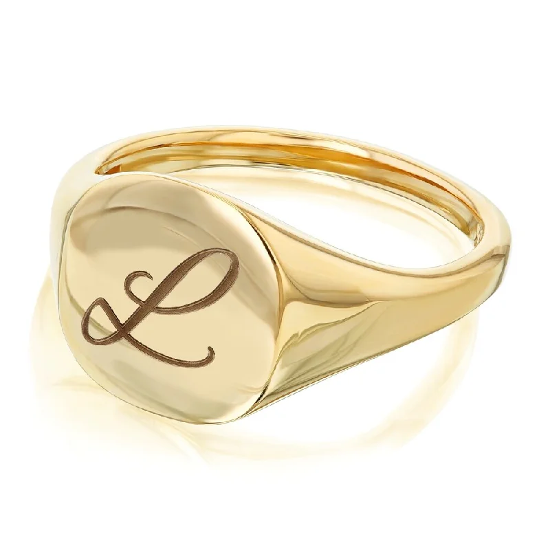 Women’s sapphire rings-Annello by Kobelli 14k Yellow Gold Personalized Signet Initials Cushion Ring - Brush