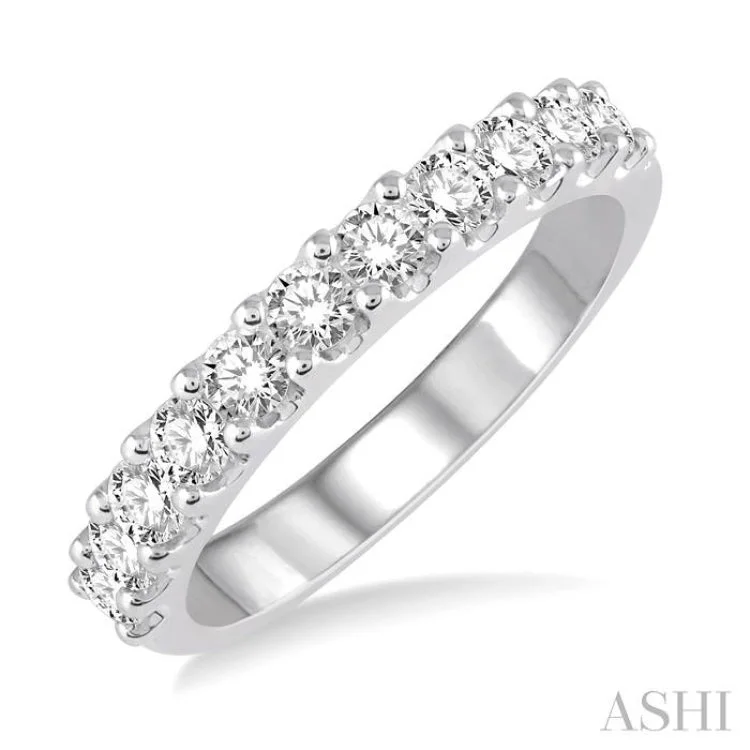 Women’s multi-stone engagement rings-3/4 Ctw Round Cut Diamond Wedding Band in 14K White Gold