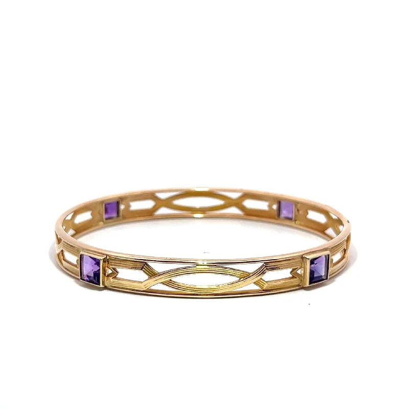 Women’s solid gold bangles-Pre-Owned Amethyst Bangle