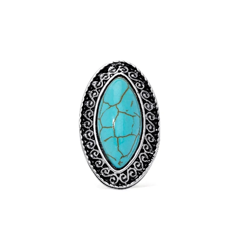 Women’s floral rings-Silver Plated Simulated Turquoise Marquise Ring