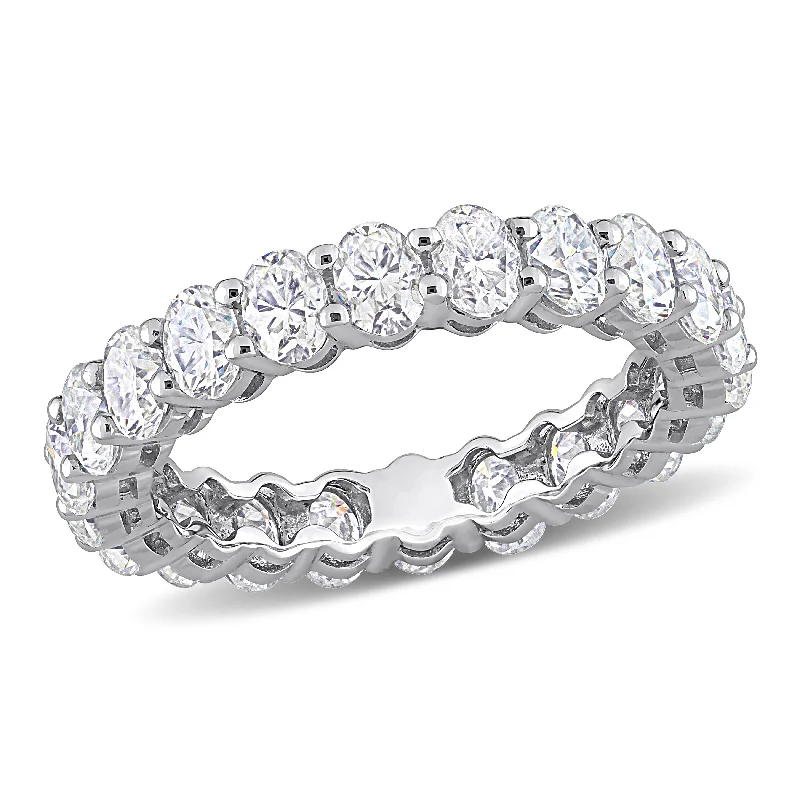 Women’s twist engagement rings-Miadora 3 1/3ct DEW Oval Cut Created Moissanite Eternity Ring in 14k White Gold