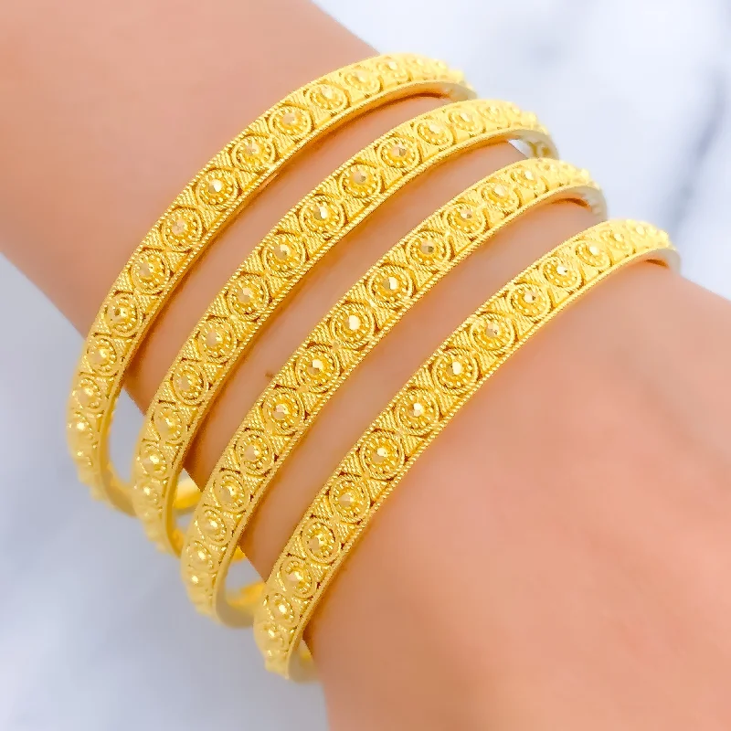 Women’s floral bracelets-Traditional Dotted Flower 22k Gold Bangles