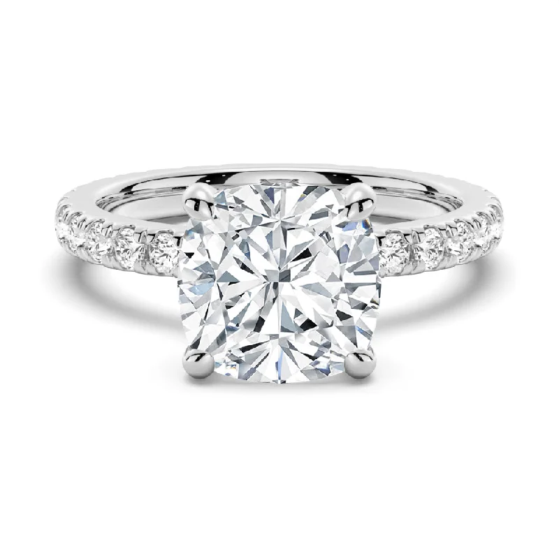 Women’s diamond engagement rings for women-Cushion Cut Engagement Ring With Eternity Pave Band