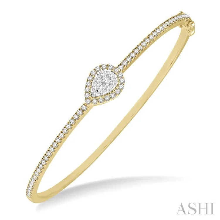 Women’s thick bangles-1 ctw Pear Shape Lovebright Round Cut Diamond Stackable Bangle in 14K Yellow and White Gold