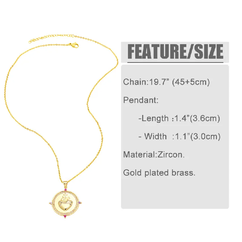 Women’s wedding day necklaces-Vintage Style Heart Shape Copper Plating Inlay Zircon 18k Gold Plated Pendant Necklace