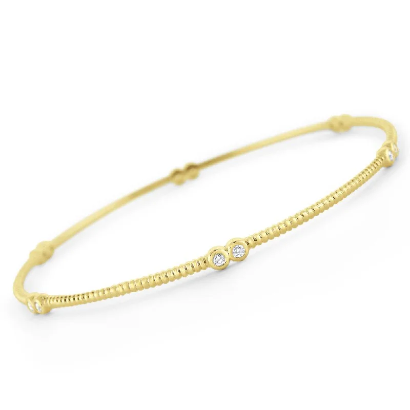 Women’s diamond tennis bracelets-Diamond Station Bangle Set in 14 Kt. Gold