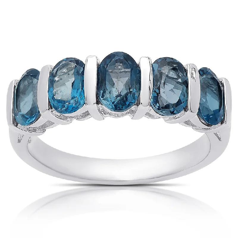 Women’s fancy diamond rings-Dolce Giavonna Sterling Silver London Blue Topaz Five Stone Ring