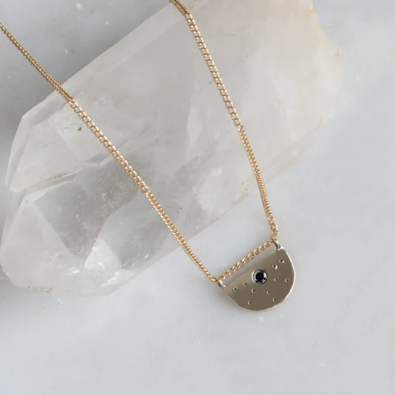 Women’s romantic necklaces-The Black Diamond Half Moon Stardust Necklace | 14K Yellow Gold